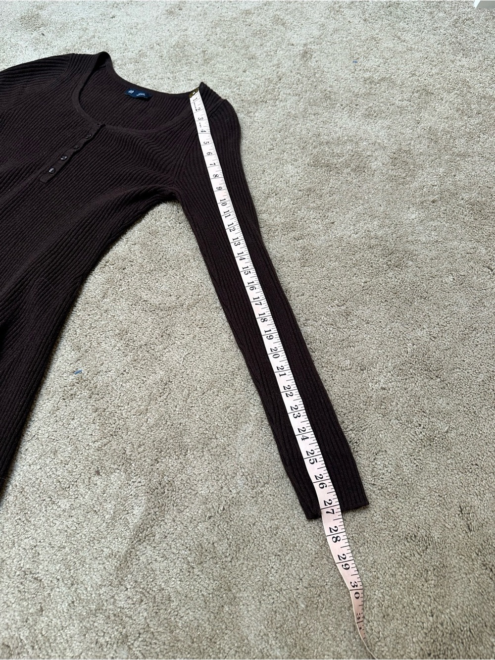 GAP Cashsoft Ribbed Henley Mini Sweater Dress Brown Long Sleeve Fit & Flare Sz M - Picture 8 of 8